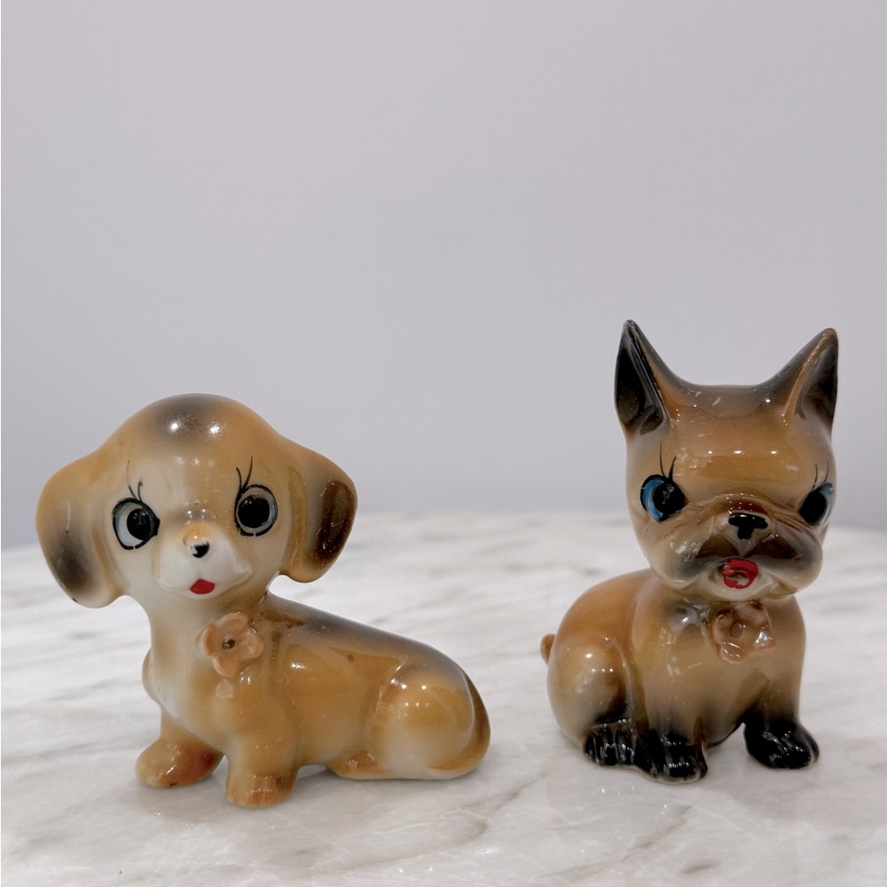 Vintage mid century modern Ceramic Dog Figurines from Japan 1950s 1960s